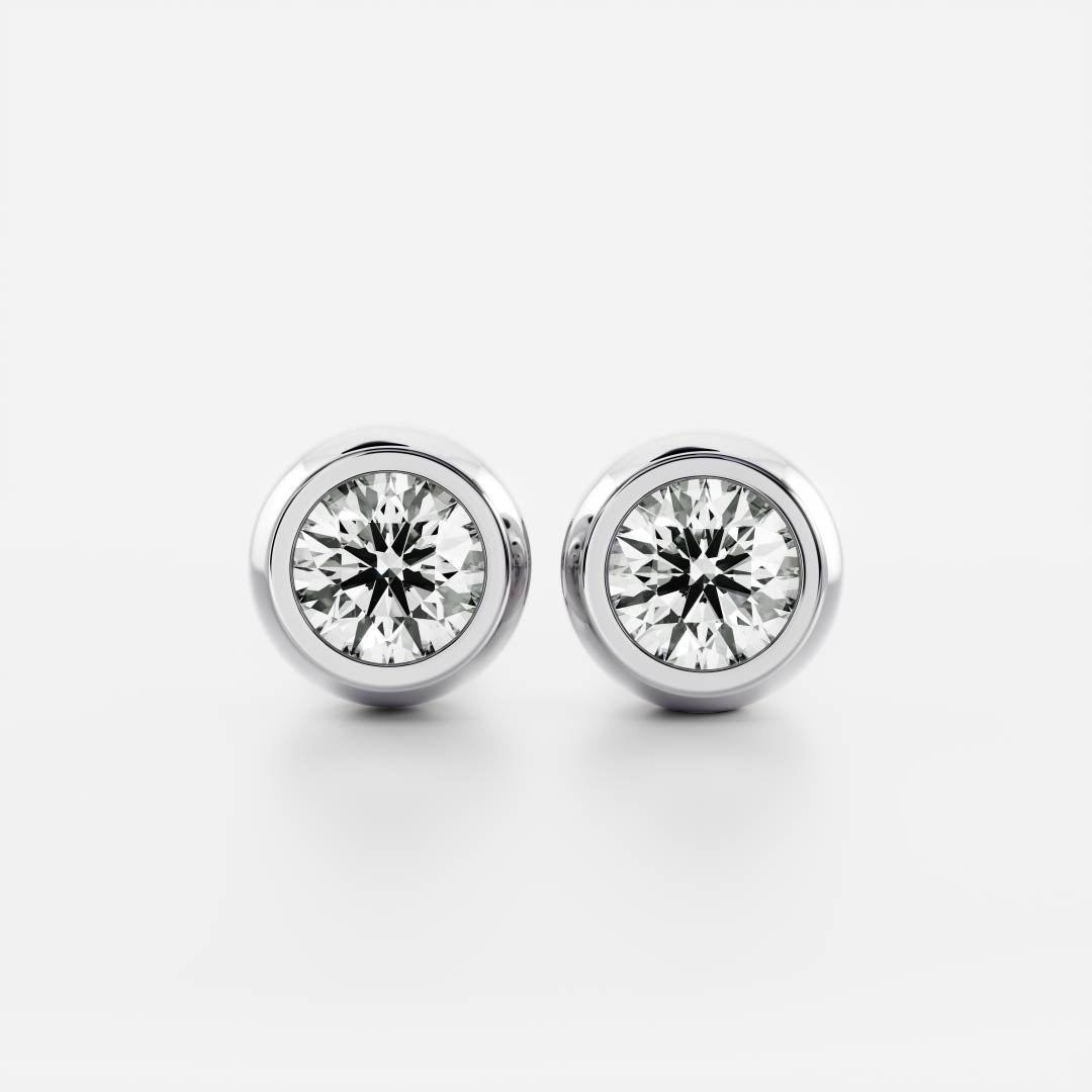 1.0 TCW Round Cut Moissanite Bezel Stud Earrings in Gold